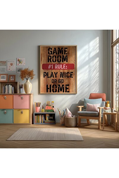 KEYFHOME Reguli pentru camera de jocuri Gamer înrămat MDF Tablou Poster Camer...