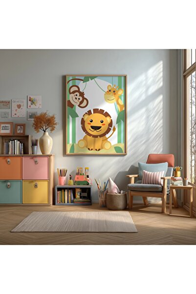 KEYFHOME Poster de pictură pe tablă din MDF cu animale drăguțe de la safari, ...