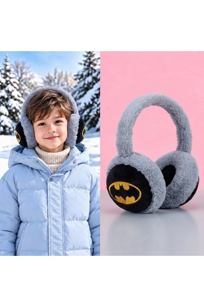 synshop Cute Patterned Batmannn Black Gray Young Girls' Plush Earmuff Furry W...