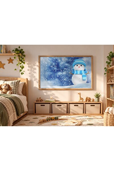 KEYFHOME Poster cu tablou MDF cu cadru om de zăpadă zâmbitor, decor de perete...