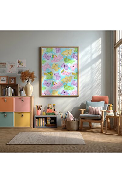 KEYFHOME Ursuleți colorați înrăunziți, tablou din MDF, poster, decor de peret...