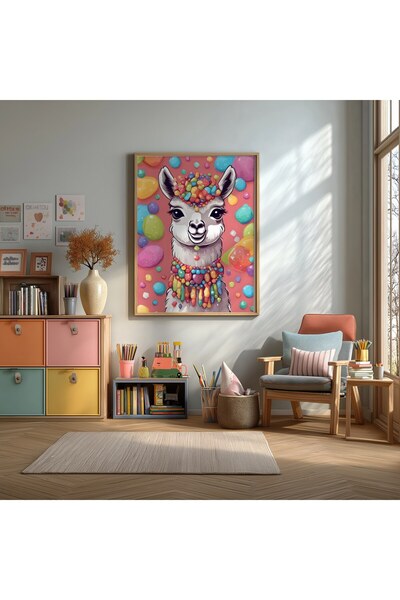KEYFHOME Šarene slatkiše, slatka lama, uokvireni MDF poster sa slikom, dekora...