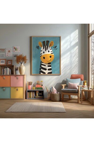 KEYFHOME Slatka ilustracija zebre, uokvireni MDF poster, dekoracija zida za d...