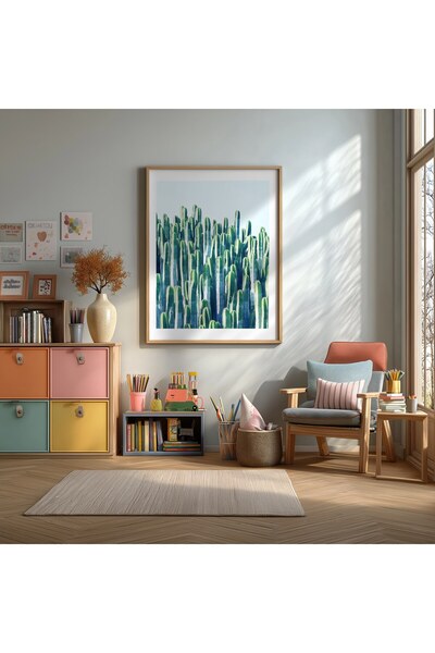 KEYFHOME Cactus Garden Botanic MDF cu rama Poster Tablou Living Decor de pere...
