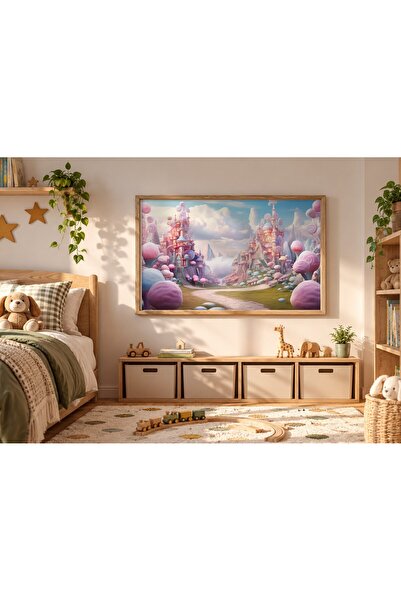 KEYFHOME Candy Land Castle Horizontal Framed Mdf Painting Poster Children's R...