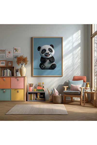 KEYFHOME Poster de pictură MDF înrămat cu panda, pui de panda, decor de peret...