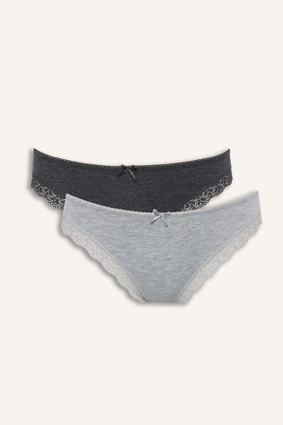 DeFacto Lace and Bow Detailed Ribbed 2-Piece Brief Panties I8173Ax26Au