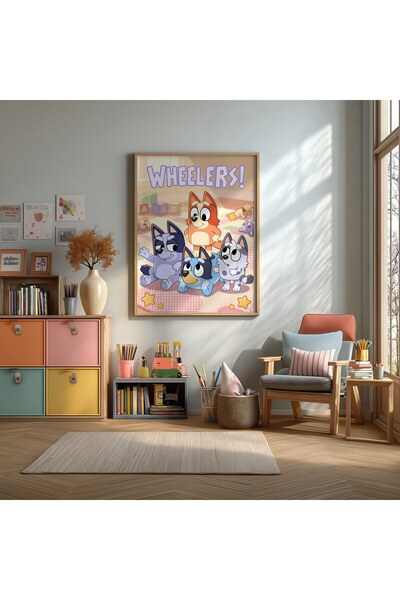 KEYFHOME Bluey i prijatelji, poster sa MDF slika u okviru, dekoracija zidova ...