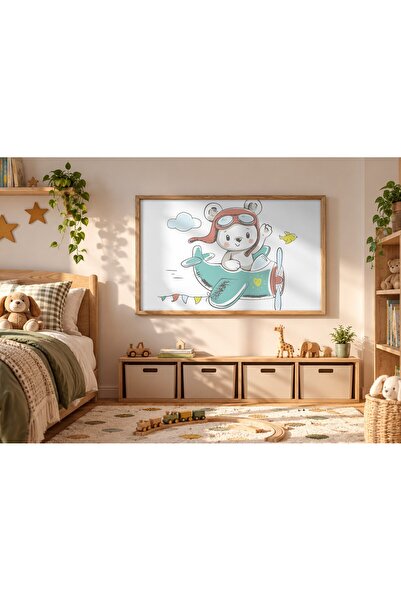 KEYFHOME Avion Ursuleț Pilot Orizontal Cadru MDF Tablou Poster Camera Bebelus...