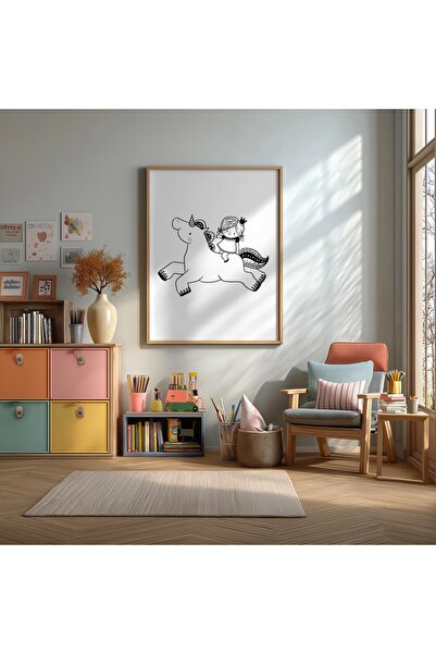 KEYFHOME Slika jednoroga i devojčice, uokvirena MDF slika, poster, dekoracija...