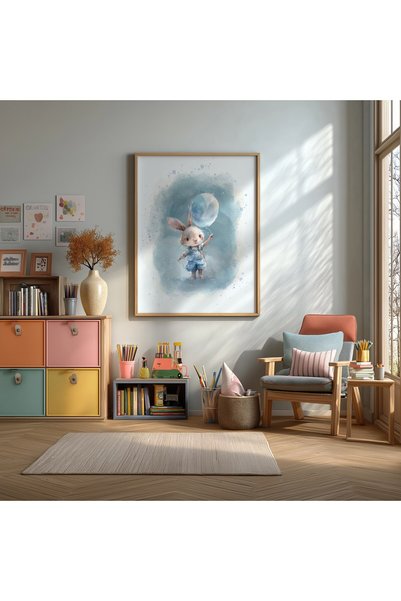 KEYFHOME Poster de pictură MDF înrămat cu baloane și iepuraș, decor de perete...