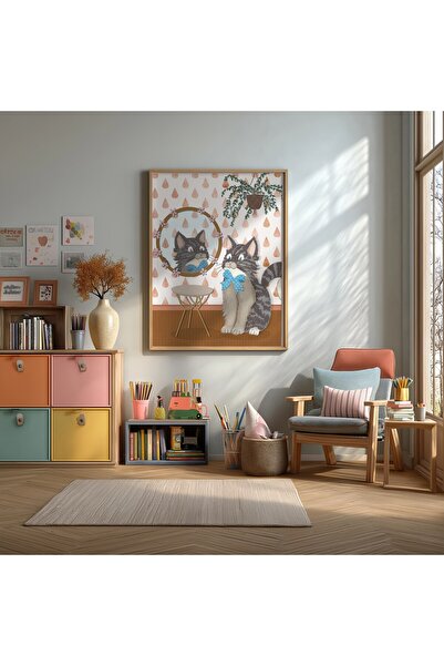 KEYFHOME Poster de pictură MDF cu fundă albastră și pisică Tekir, cadou decor...