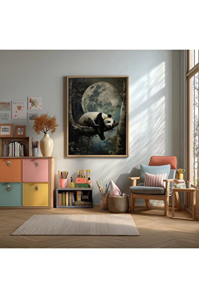 KEYFHOME Panda spava na mesecu, uokvireni MDF poster sa slikom, dekoracija zi...