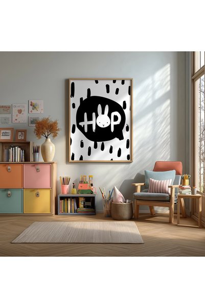 KEYFHOME Poster de pictură MDF înrămat cu iepure Hop, cadou decorativ de pere...