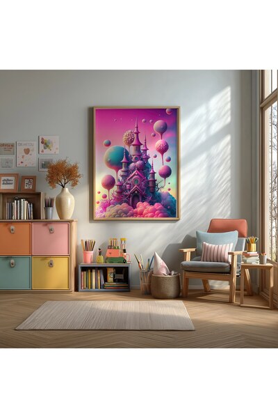 KEYFHOME Candy Land Candyland 5 Framed Mdf Painting Poster Children's Room Wa...