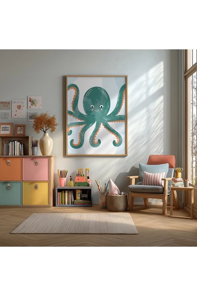 KEYFHOME Poster drăguț cu tematică de mare cu caracatiță, înrămat, din MDF, c...