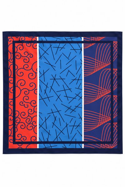 FEG STORE Women's 48X48 Navy Blue Orange Blue Multicolor Geometric Motif Satin Scarf - Combination and Bag Accessory