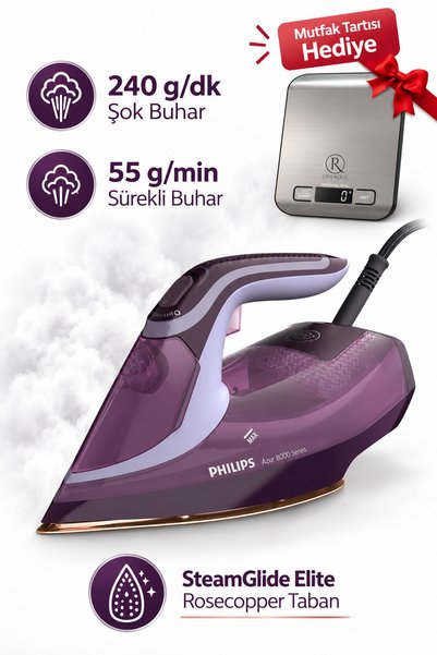 Philips 240 g/dk Şok Buhar Buharlı Ütü DST8021/30 Mutfak Tartısı Hediye (Onerous)