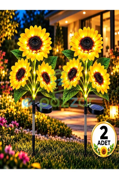 epazzar 2 Adet Gerçekçi 3 Dal Ayçiçeği Solar Panelli Bahçe Balkon Teras Veranda Aydınlatma Günışığı Led Işık
