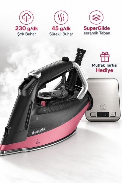 Arçelik Aria Expert 230 g/dk Şok Buhar Buhar Kazanlı Ütü BEU6024 Mutfak Tartı...
