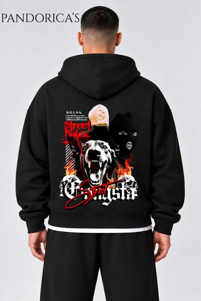 PANDORICA سترة Urban Streetwear Concept للجنسين كبيرة الحجم مطبوعة عليها حروف...