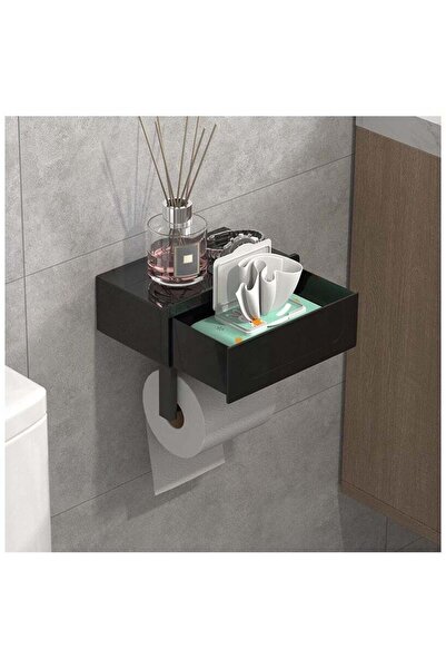 Arabest Black Toilet Paper Holder with Bamboo Shelf and Storage Drawer,Wall M...