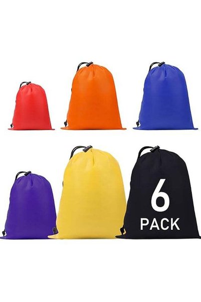 Arabest 6 Pack Waterproof Drawstring Storage Bags,3 Sizes Microfiber Nylon Ba...