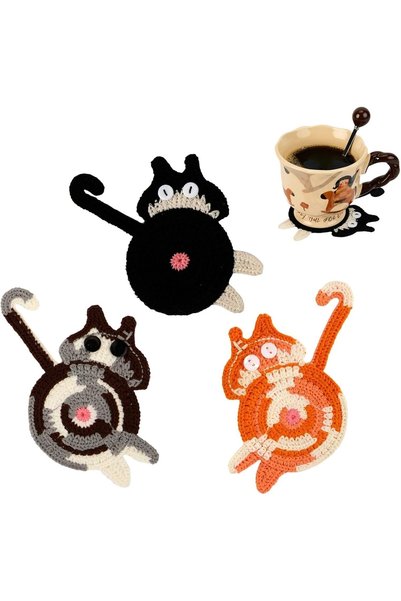 Arabest Cat Shaped Woven Coasters for Coffee and Tea,3 Pieces,Heat Insulated ...