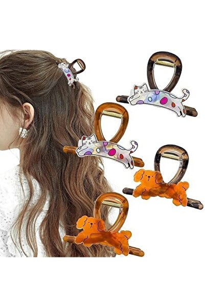 Arabest 4 قطع مشابك شعر لطيفة على شكل كلاب وقطط، مشابك شعر بتصميم حيوانات كرت...