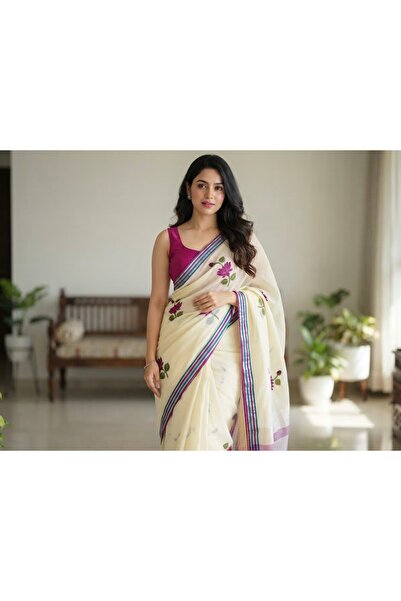 Generic Brand Mul cotton saree lotus design