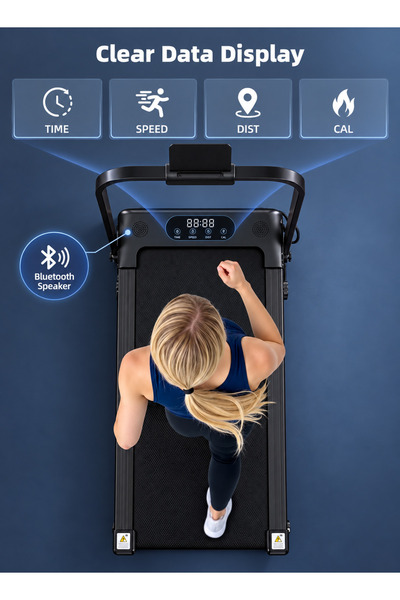 ESLTECNO Walking Pad Treadmill with Bluetooth Speaker, 2HP Peak Motor, 8% Incline, 1.0–8 KM/H Speed, LED Display, 100kg Capacity — Compact Foldable Treadmill for Home & Office