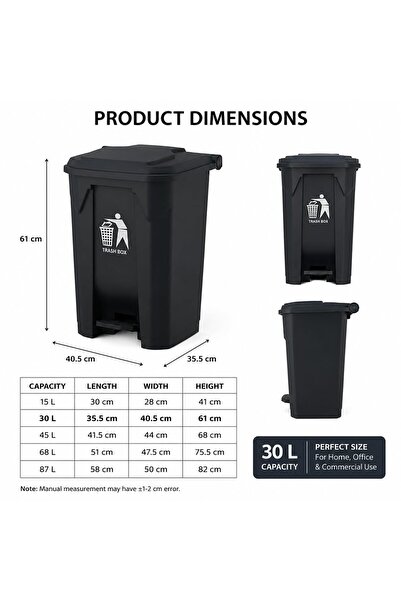 ALKANZ 30L Plastic Garbage Bin with Pedal, Grey