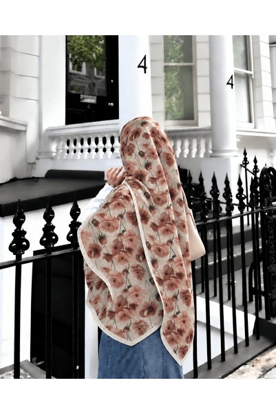 Hepsi Moda Anemone Pattern Modal Silk Shawl - Stone