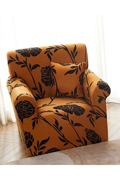 JOJO HOME Husa elastica pentru fotoliu, cu brate, mustar / negru, HEJ1-31