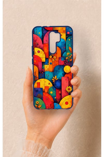 Vip Case Redmi 9 Compatible Colorful Geometric Flower Pattern Silicone Case