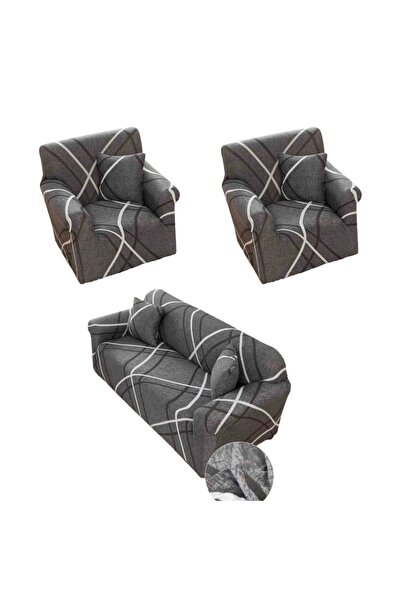 JOJO HOME Set huse elastice pentru canapea 3 locuri si 2 fotolii, cu brate, g...