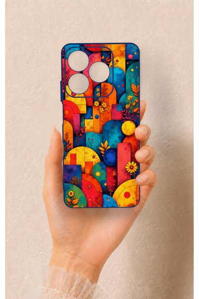 Vip Case Realme C63 Compatible Colorful Geometric Floral Pattern Silicone Case