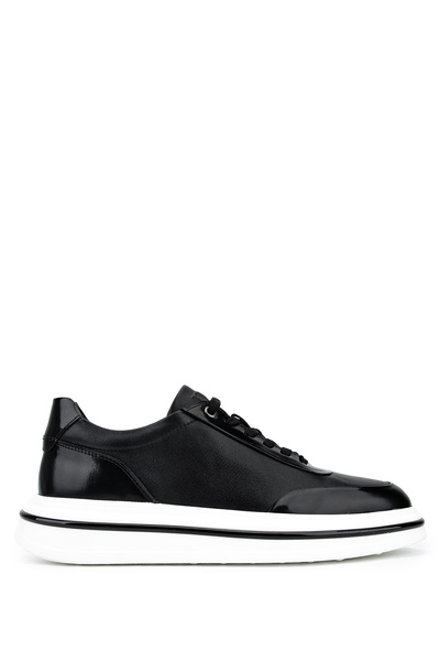 Tamer Tanca Men's Genuine Leather Black Sneakers & Sports Shoes