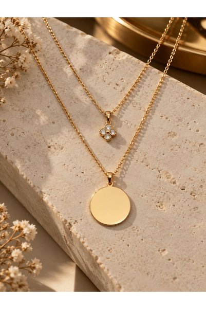 Satürn Silver Kuyumculuk Kişiye Özel İsimli Gold Renk Taşlı Yuvarlak Kolye
