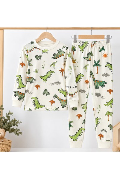 pijamino Boy's 100% Cotton Dinosaur Print Long-Sleeve Diamond Kids Pajama Set