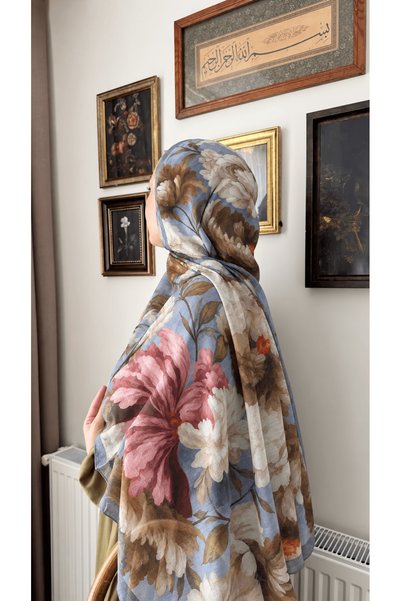 Hepsi Moda Vintage Garden Modal Silk Shawl - Gray & Dusty Rose