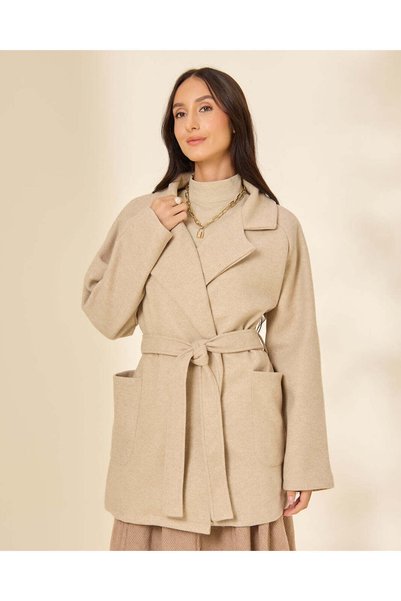 REDTAG Women Beige Belted Lapel Jacket