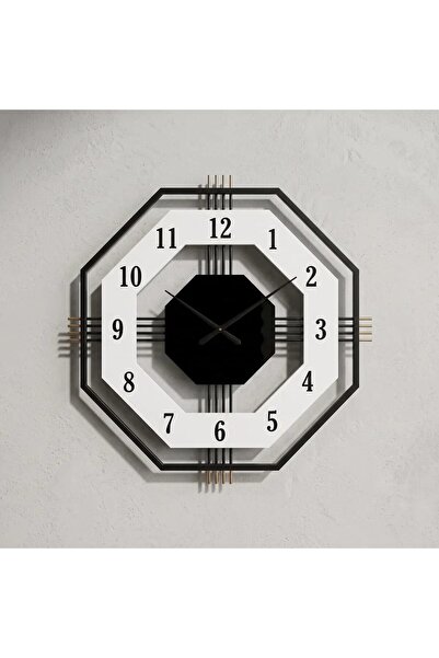 ELdepo Ceas de perete decorativ, metal și MDF, design geometric 3D octogonal,...
