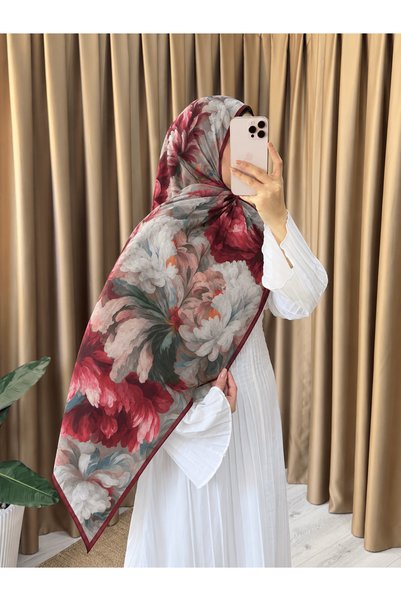 Hepsi Moda Vintage Garden Modal Silk Shawl - Burgundy & Stone