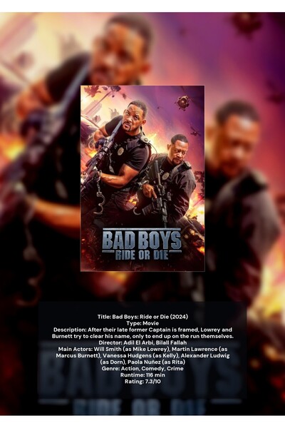 OEM Poster Infografic Carton 250g A4 Bad Boys: Ride or Die, Film de acțiune, ...