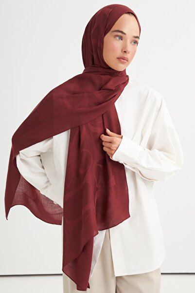 carell Icon Pattern Tencel Wool Viscose Shawl Burgundy