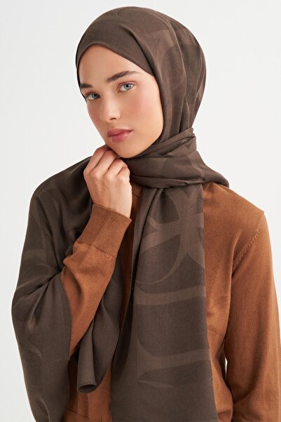 carell Icon Pattern Tencel Wool Viscose Shawl Ash Brown