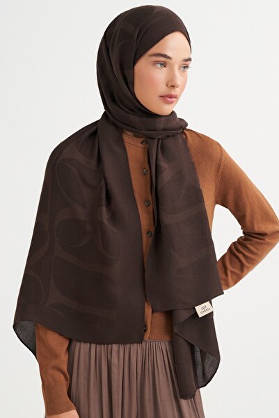 carell Icon Pattern Tencel Wool Viscose Shawl Bitter Brown