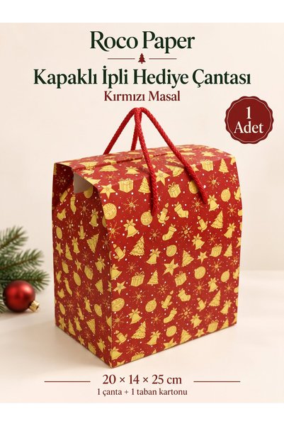 roco paper Yılbaşı Masal Temalı Hediye Çantası - 1 Adet, 20x14x25 cm, Yeniyıl...