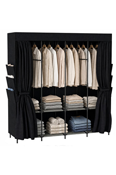 Generic Brand Dulap portabil din material textil, anti-praf, cu 5 bare de agă...